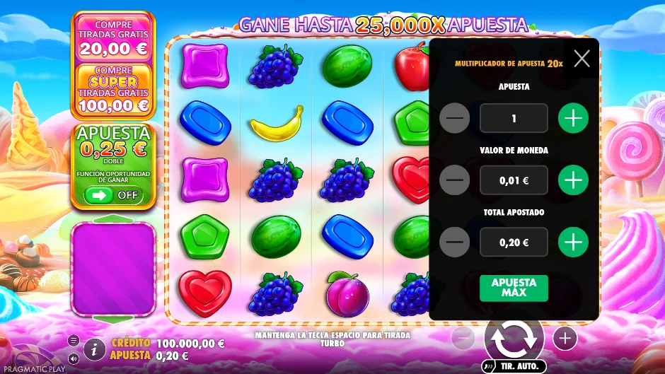 Menú de apuesta de Sweet Bonanza 1000