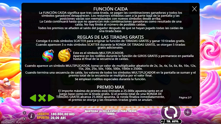 Función Caída y reglas de las tiradas gratis