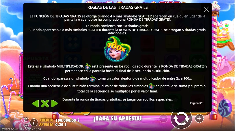 Reglas de las tiradas gratis de Sweet Bonanza Dice