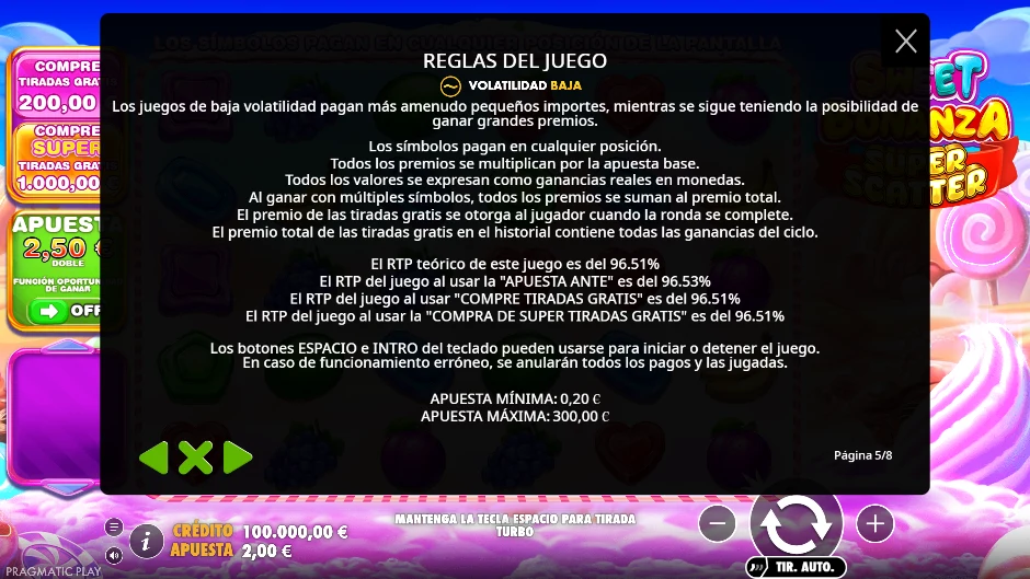Reglas con el RTP y la volatilidad